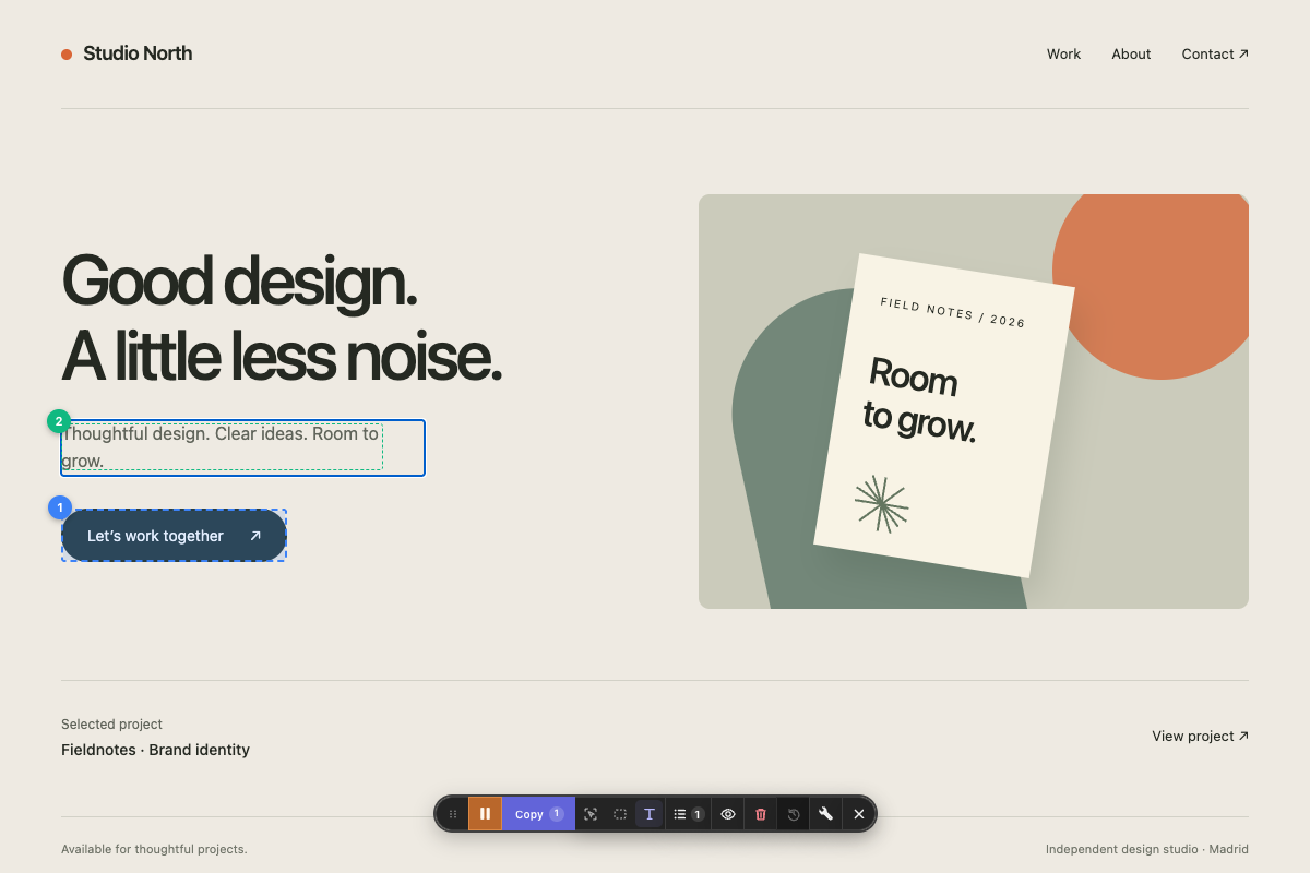 Editing the introduction directly on the page: Thoughtful design. Clear ideas. Room to grow.